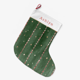 Röda Vita Gröna Ränder Jul Stor Julstrumpa