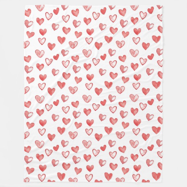 Röda Vita Hjärtan Fleecefilt (Framsidan)
