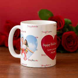 Röda, vita hjärtan, foto namn Alla hjärtans dag Kaffemugg