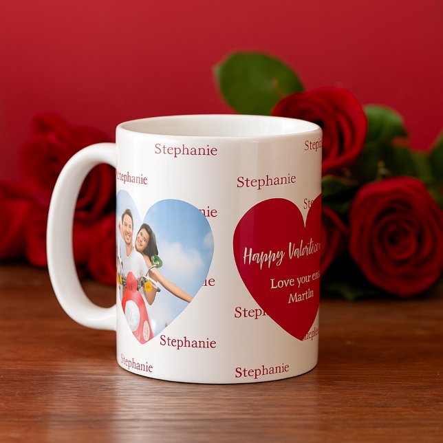 Röda, vita hjärtan, foto namn Alla hjärtans dag Kaffemugg (Skapare uppladdad)