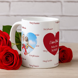 Röda vita hjärtan foto namn kärlek du kaffemugg