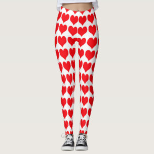 Röda Vita Hjärtan Mönster Leggings