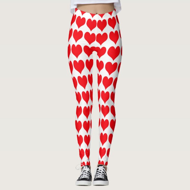 Röda Vita Hjärtan Mönster Leggings (Framsida)