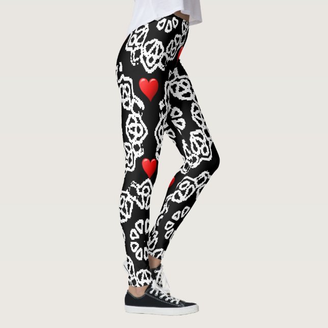 röda vita hjärtan svarta leggings tonåring (Höger)