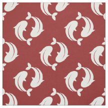 Röda vita Koi Fiskar, orientaliskt mönster tyg