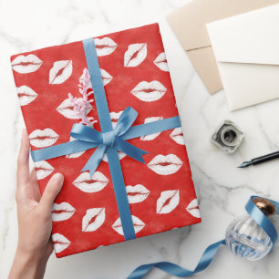 Röda Vita Kyss Läppar Flirtig Kärlek Alla hjärtans Presentpapper