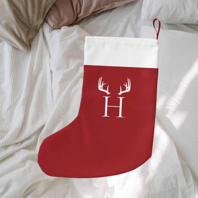 Röda vita monogram moderna antenner liten julstrumpa (Skapare uppladdad)