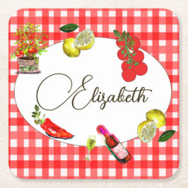 Röda vita Mönster i Röda Medelhavet Underlägg Papper Kvadrat