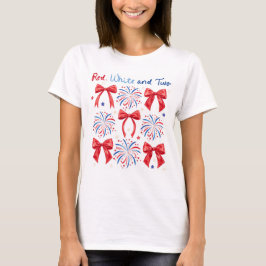 Röda vita och 2 juli Flicka 2:a födelsedagen Party T Shirt