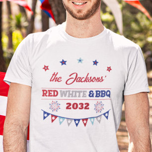 Röda vita och BBQ 4:e July patriotiska fyrverkerie T Shirt