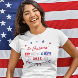 Röda vita och BBQ 4:e July patriotiska fyrverkerie T Shirt