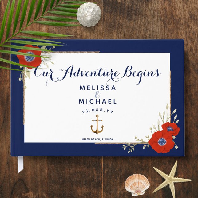 Röda, vita och blå antenner ⚓ Nautisk Bröllop Gästböcker (Red, White & Blue Anemones ⚓ Nautical Wedding Guest Book
)