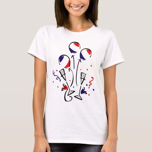 Röda vita och blå ballonger och champagne tee (Framsida)