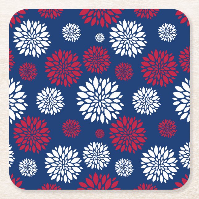 Röda, vita och blå blomkrusar underlägg papper kvadrat (Framsidan)