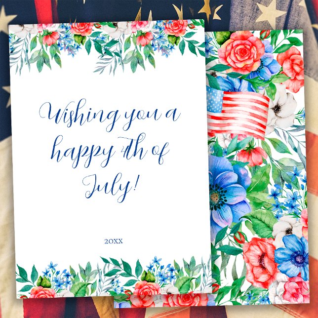 Röda Vita Och Blå Blommor 4:e Juli Patriotiska Julkort (Skapare uppladdad)