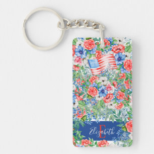 Röda Vita Och Blå Blommor Monogram 4:e Juli