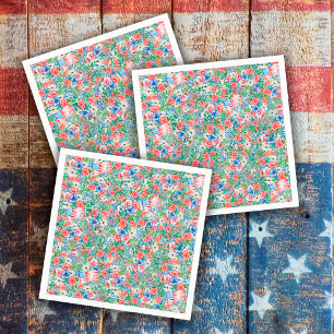 Röda Vita Och Blå Blommor Patriotiska 4:e Juli Pappersservett