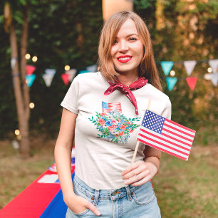 Röda Vita Och Blå Blommor Patriotiska 4:e Juli T Shirt