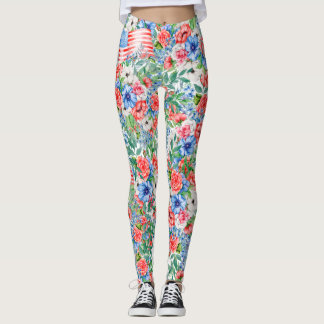 Röda Vita Och Blå Blommor Patriotiska USA:s Självs Leggings
