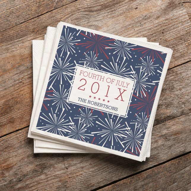 Röda, vita och blå Fireworks Fjärde juli Pappersservett (Skapare uppladdad)