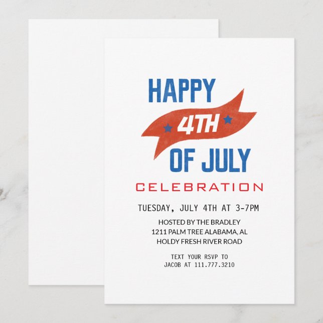 Röda vita och blå Fjärde juli Independence day Inbjudningar (Fram/baksida)