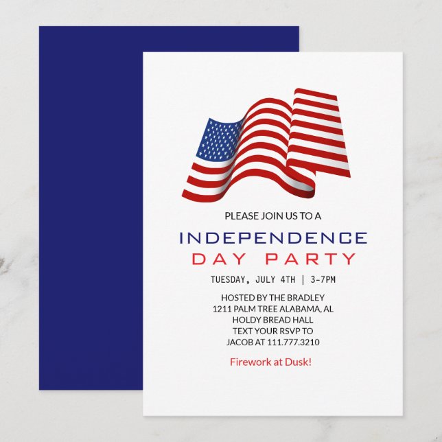 Röda vita och blå Fjärde juli Independence day Inbjudningar (Fram/baksida)