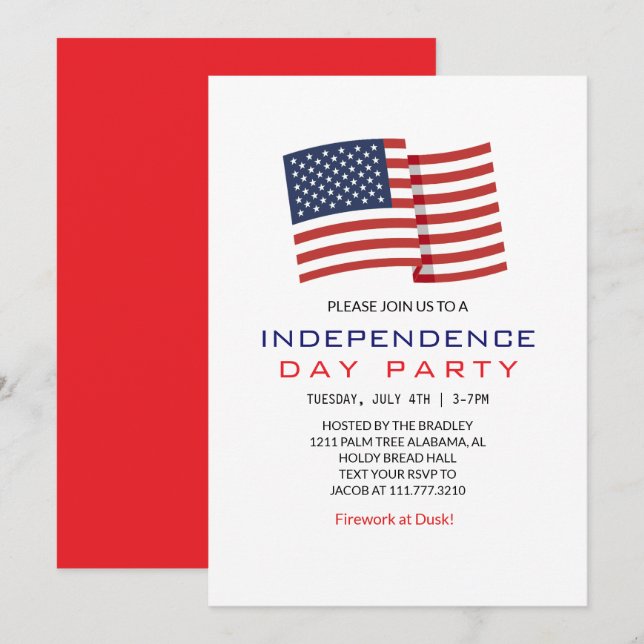 Röda vita och blå Fjärde juli Independence day Inbjudningar (Fram/baksida)