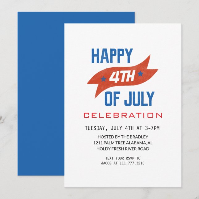 Röda vita och blå Fjärde juli Independence day Inbjudningar (Fram/baksida)