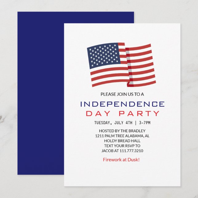 Röda vita och blå Fjärde juli Independence day Inbjudningar (Fram/baksida)