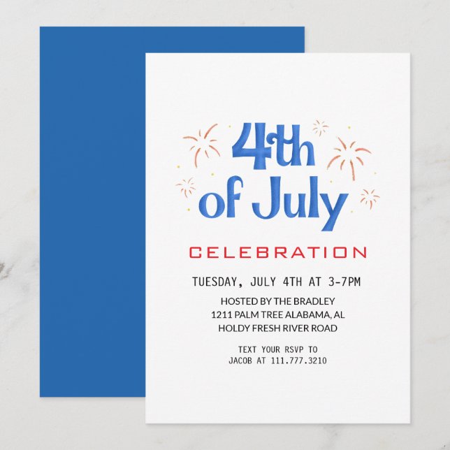 Röda vita och blå Fjärde juli Independence day Inbjudningar (Fram/baksida)