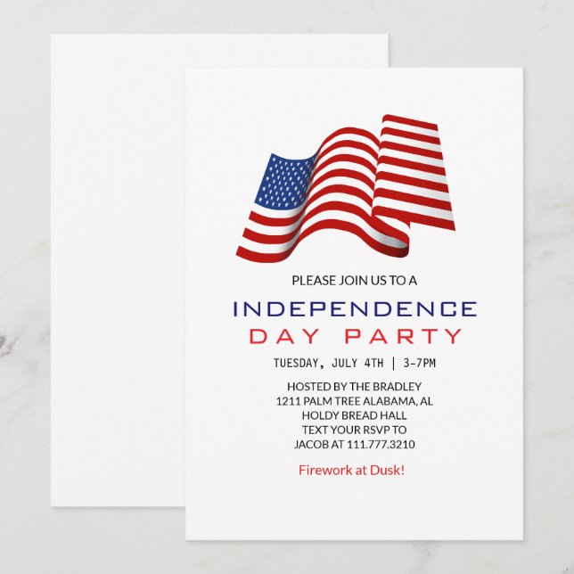 Röda vita och blå Fjärde juli Independence day Inbjudningar (Fram/baksida)