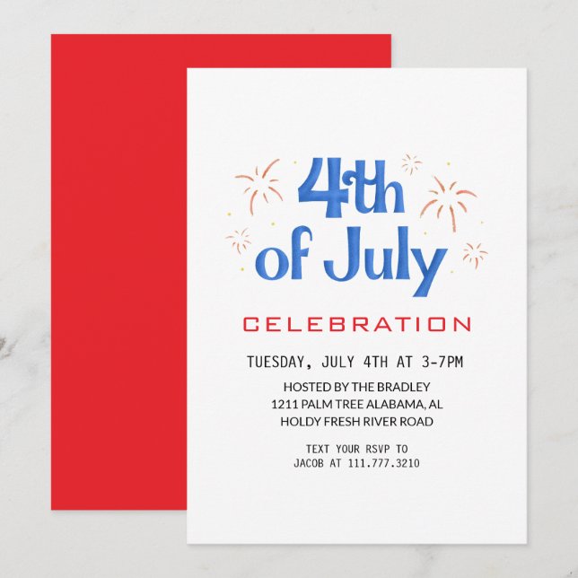 Röda vita och blå Fjärde juli Independence day Inbjudningar (Fram/baksida)