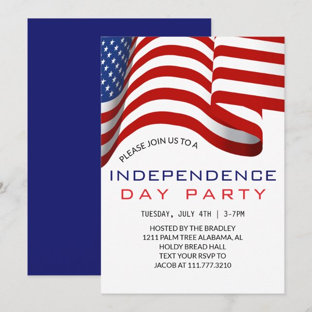 Röda vita och blå Fjärde juli Independence day Inbjudningar (Fram/baksida)
