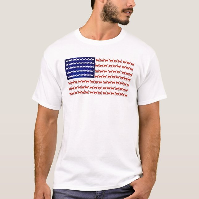 Röda vita och blå flagga patriotiska manar t-shirt (Framsida)