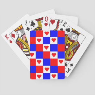 Röda, vita och blå fyrkanter med röda hörn casinokort