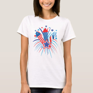 Röda, vita och blå fyrverkerier, 4:e juli t shirt