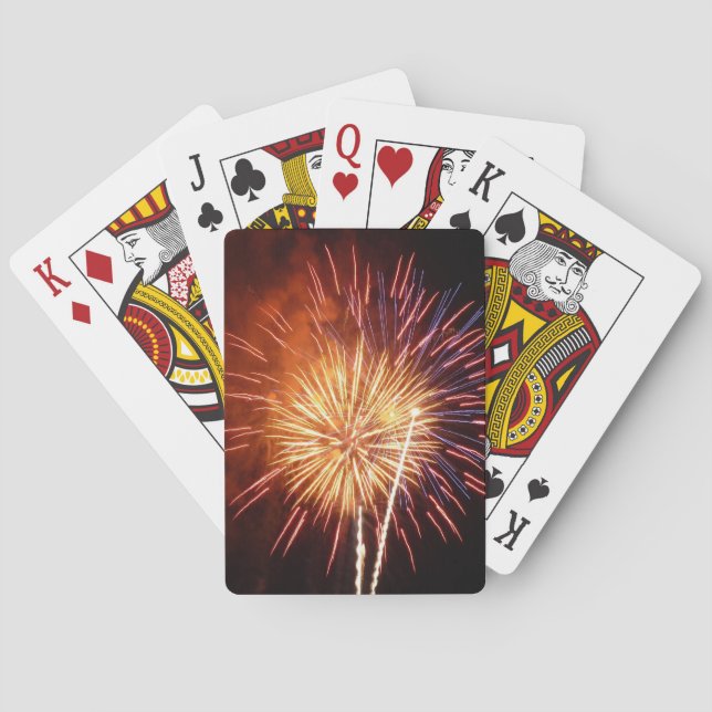 Röda, vita och blå fyrverkerier I Patriotiska Spel Kort (Baksidan)