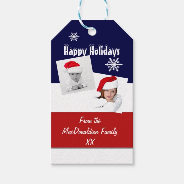 Röda vita och blå helgdagar fotokollage presentetikett (Framsidan)
