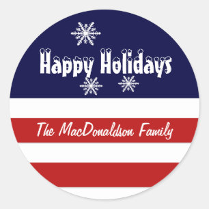 Röda vita och blå Julafton-helgdagar Runt Klistermärke