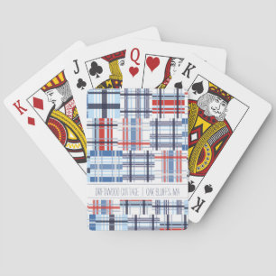 Röda, vita och blå Madras-kort med text Casinokort