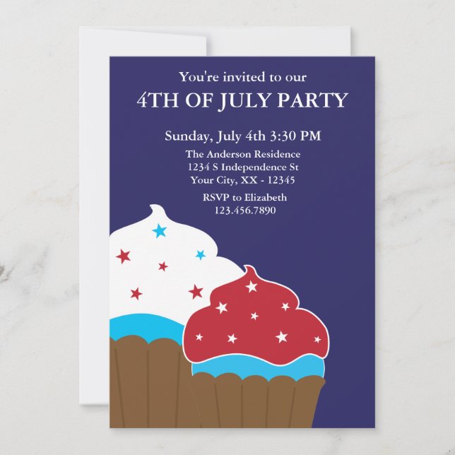 Röda vita och blå Muffinsar 4 juli Party Inbjudningar (Framsida)