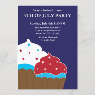 Röda vita och blå Muffinsar 4 juli Party Inbjudningar