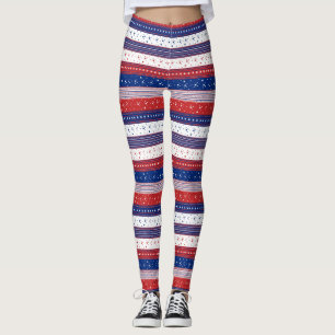 Röda vita och blå patriotiska rand mönster leggings