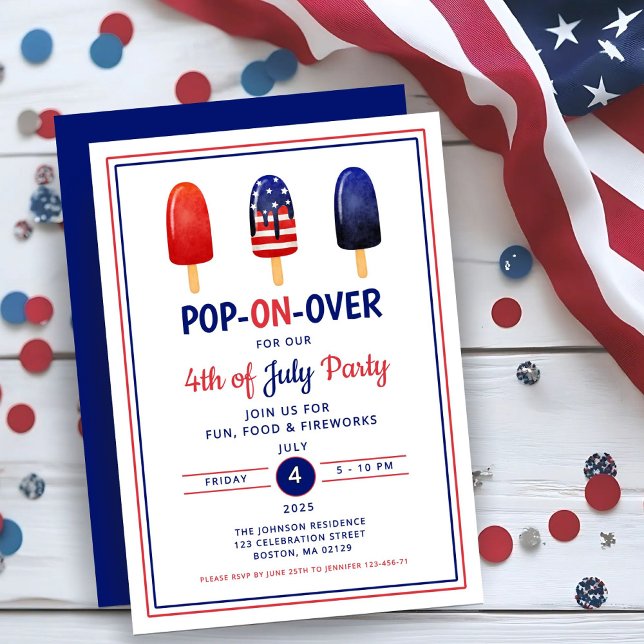 Röda vita och blå populationen 4 juli inbjudningar (Red White And Blue Popsicle 4th Of July Invitation ()