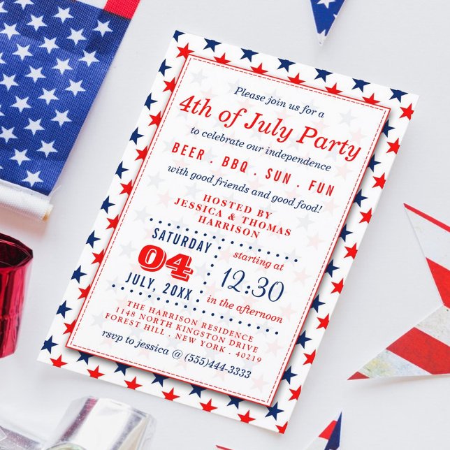 Röda, vita och blå stjärnor 4:e juli Party Inbjudningar (Skapare uppladdad)