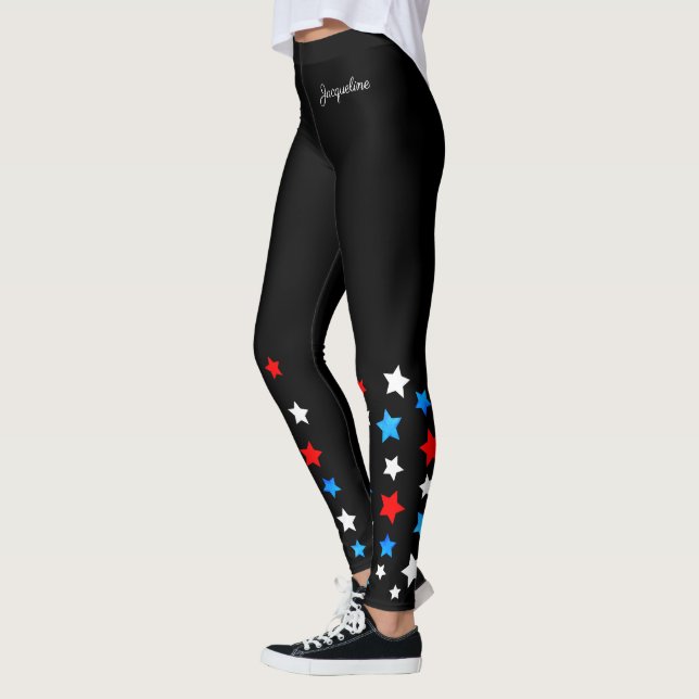 Röda vita och blå stjärnor Lägg till ditt namn på  Leggings (Vänster)