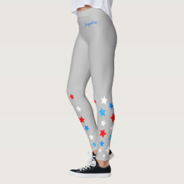 Röda vita och blå stjärnor Lägg till ditt namn på  Leggings