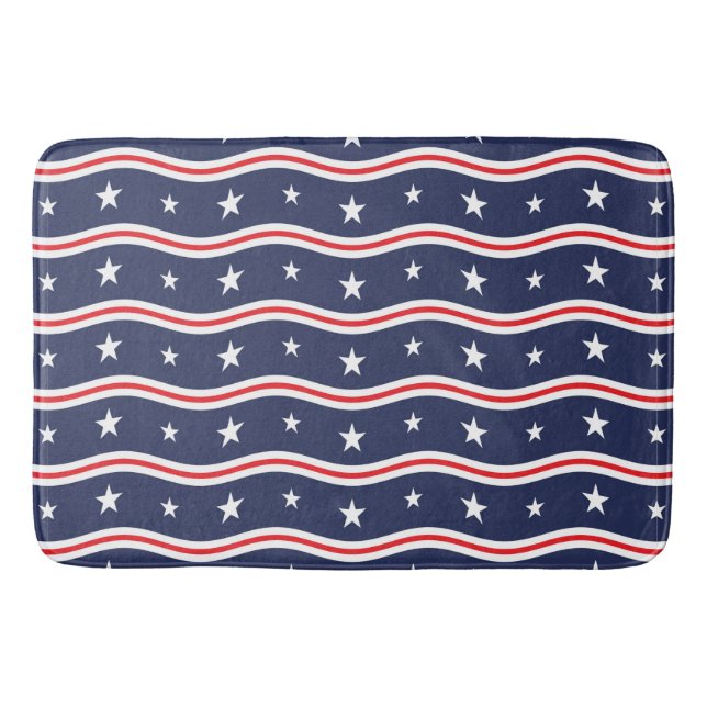 Röda vita och blå stjärnor och Vågigt Rand Badrumsmatta (Framsidan)