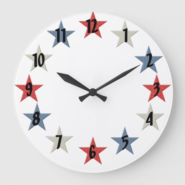 Röda vita och blå stjärnor stor klocka (Framsida)