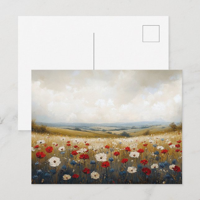 Röda vita och blå Wildblommor Vykort (Fram/baksida)